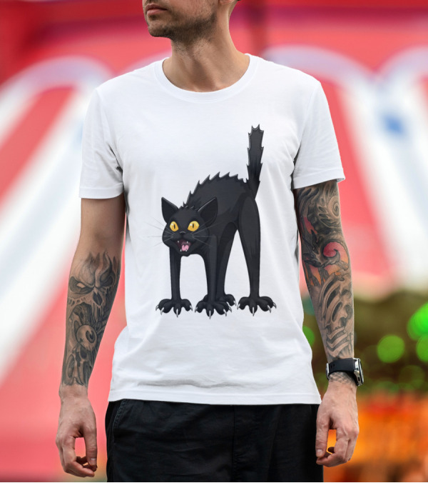 Premium T-Shirt: Black Cat Funny Halloween Horror Scary Spooky Yellow Eyes Frightened Feline T-Shirt Black Cat Funny Halloween Horror Scary Spooky Yellow Eyes Frightened Feline T-Shirt