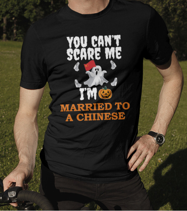 You Can't Scare Me I'm Married To A Chinese Ghost With Flag And Pumpkin T-Shirt