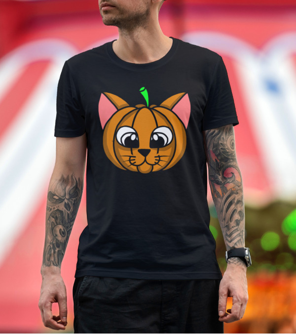 Premium T-Shirt: Cat Jack-o'-Lantern Pumpkin Face T-Shirt Cat Jack-o'-Lantern Pumpkin Face T-Shirt