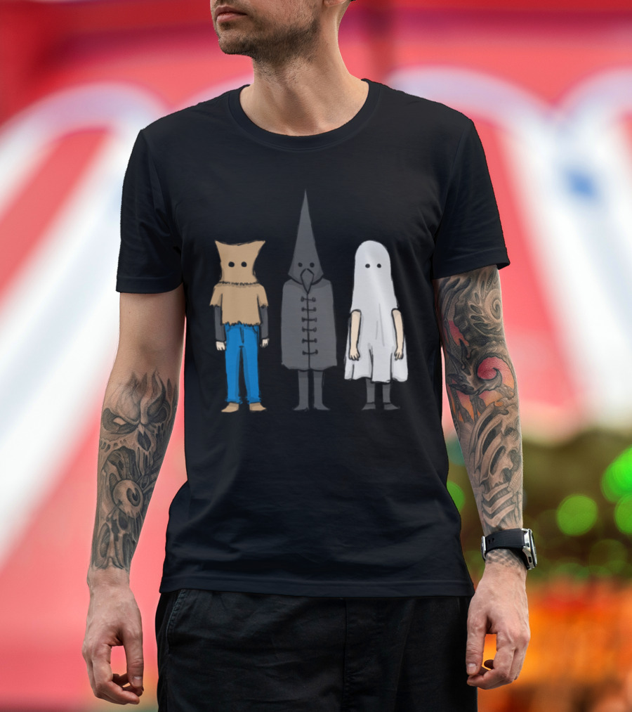 Creepy Bag-Head Hooded Ghost Trio Costume Characters T-Shirt
