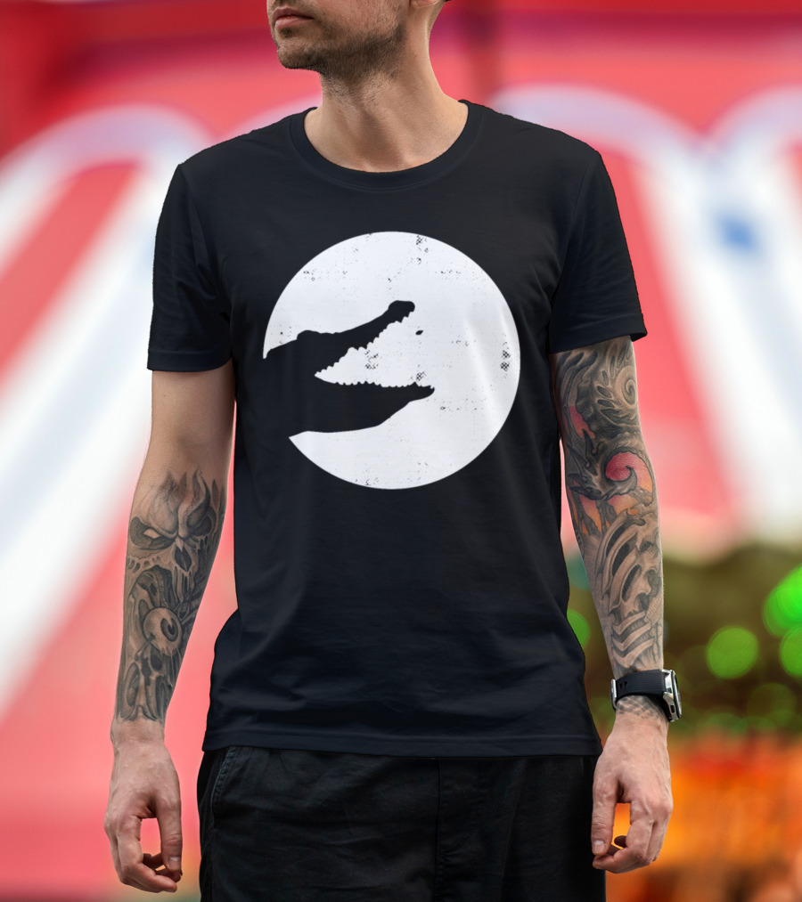 Crocodile Silhouette Against Full Moon T-Shirt