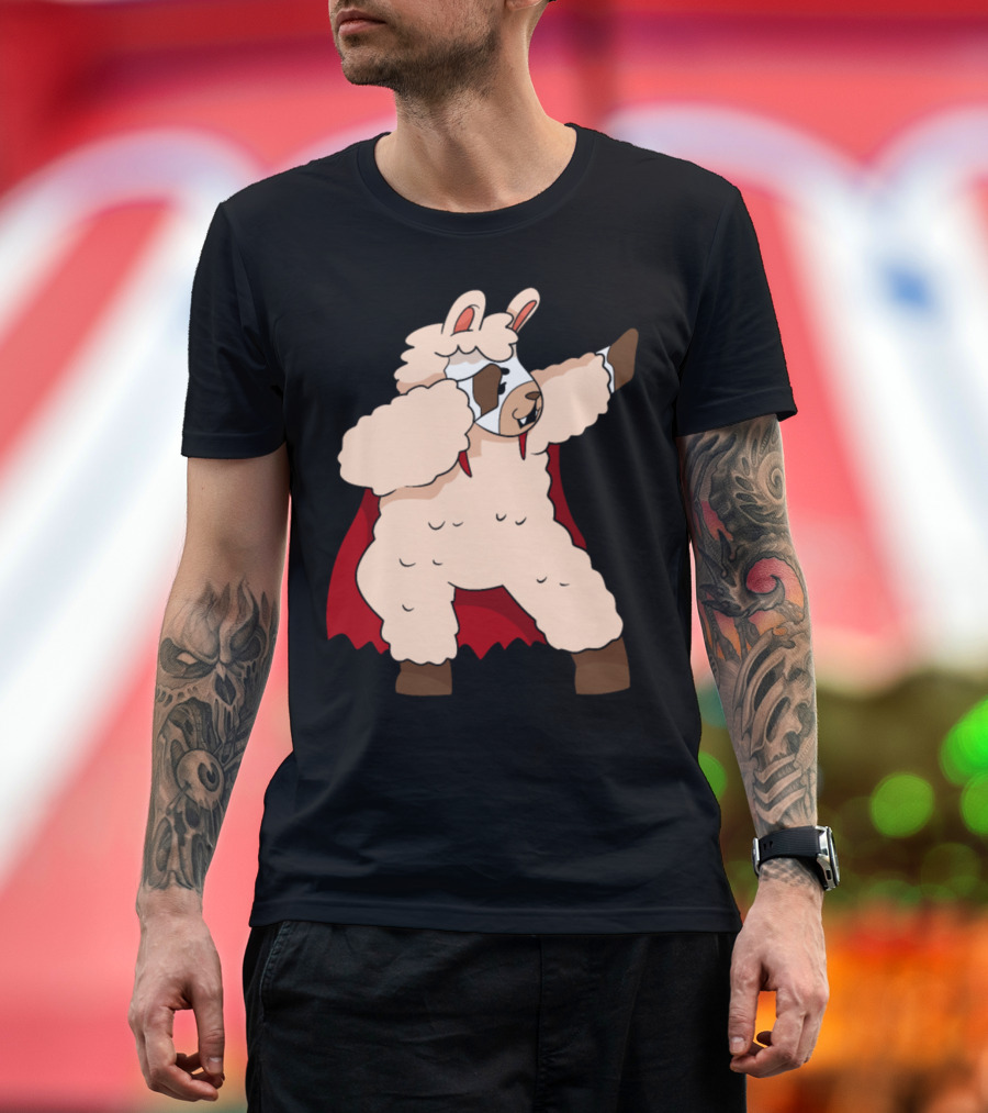 Dabbing Halloween Alpaca Llama with Red Cape T-Shirt