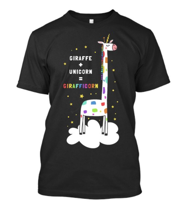 Giraffe Plus Unicorn Equals Girafficorn With Colorful Spots And Stars T-Shirt