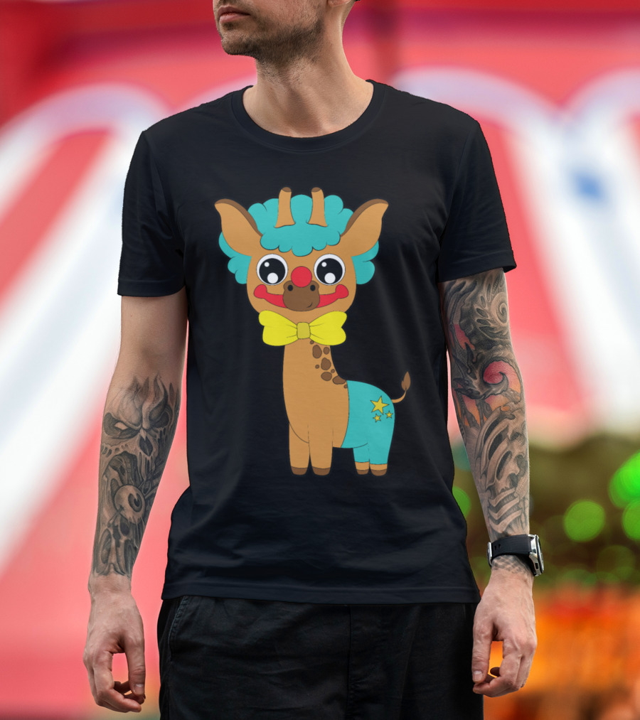 Giraffe Clown Funny Animals with Bow Tie and Stars T-Shirt