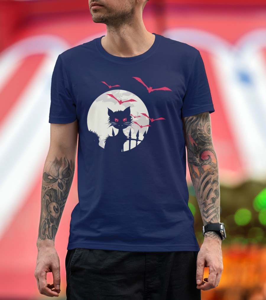 Halloween Cat Moon Bats T-Shirt