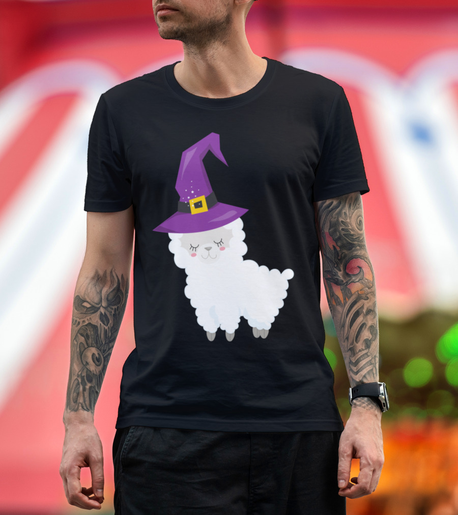 Halloween Sheep Witch with Purple Hat and Spooky Charm T-Shirt