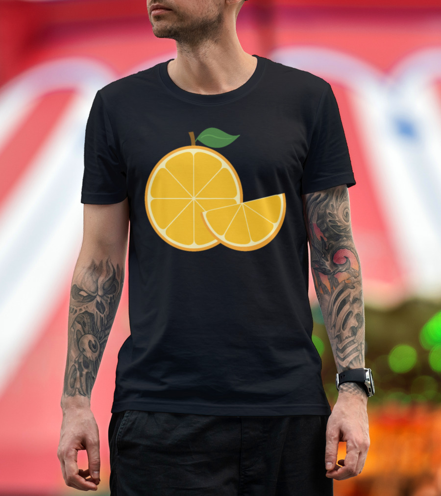 Sliced Orange Illustration with Leaf T-Shirt