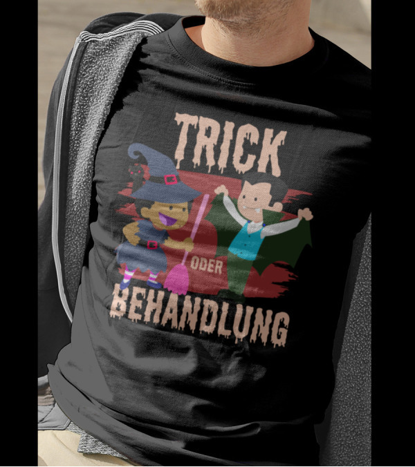Trick Oder Behandlung Vampire Und Hexe Halloween Humor T-Shirt
