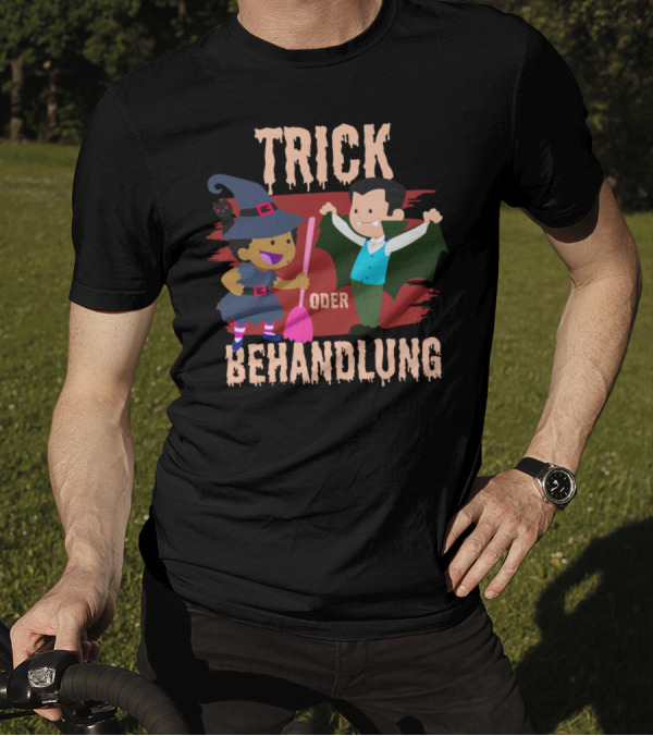 Trick Oder Behandlung Vampire Und Hexe Halloween Humor T-Shirt