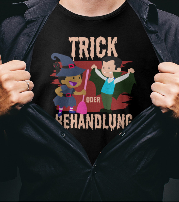 Trick Oder Behandlung Vampire Und Hexe Halloween Humor T-Shirt
