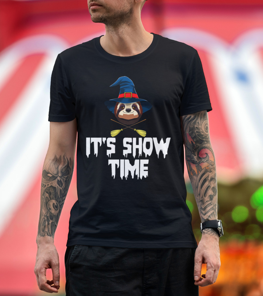 Witch Sloth It's Show Time Halloween Magic T-Shirt