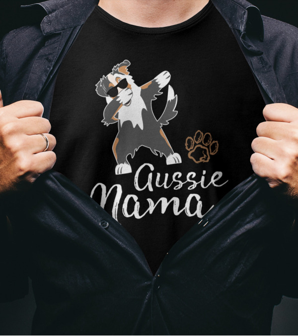 Funny Dabbing Aussie Mama Australian Shepherd Dog With Paw Prints T-Shirt