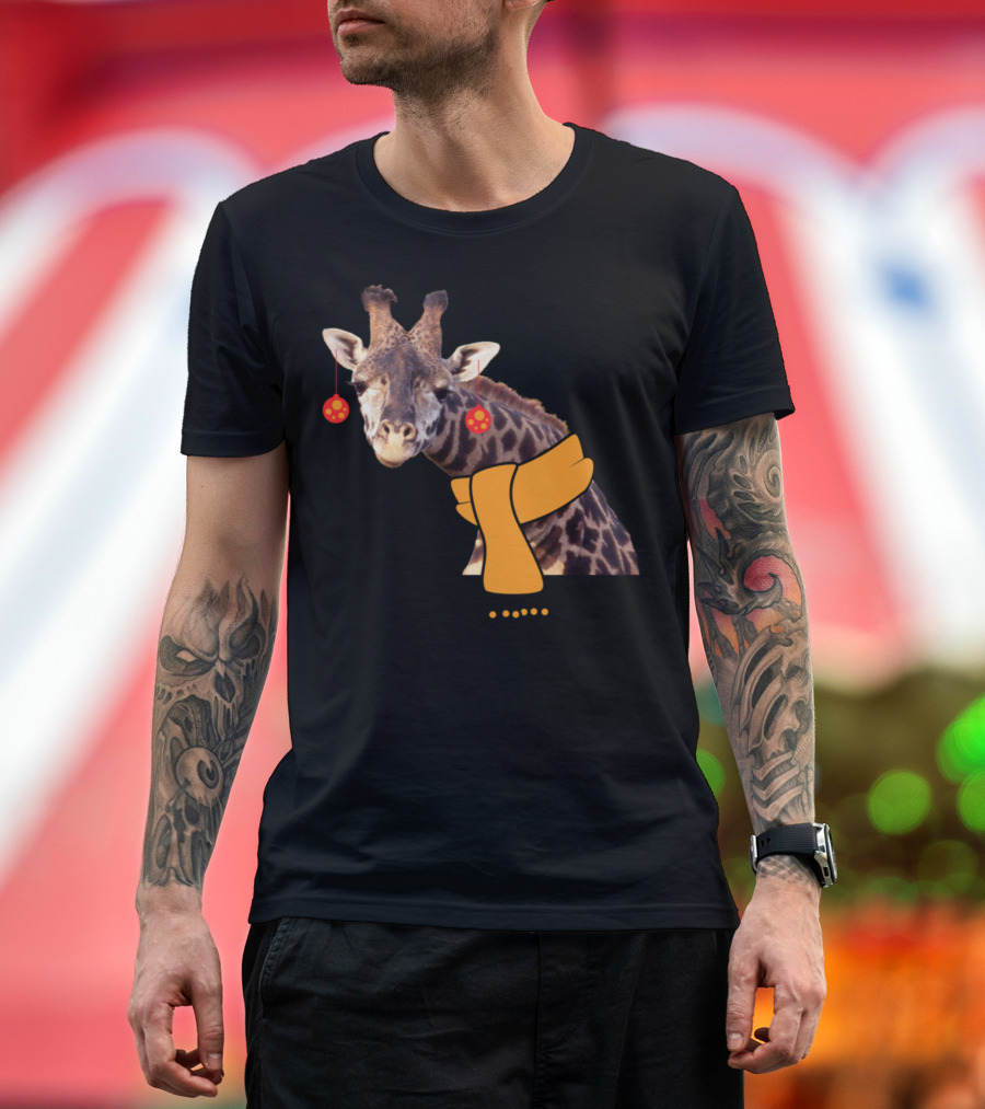 Giraffe in Holiday Scarf and Ornaments T-Shirt