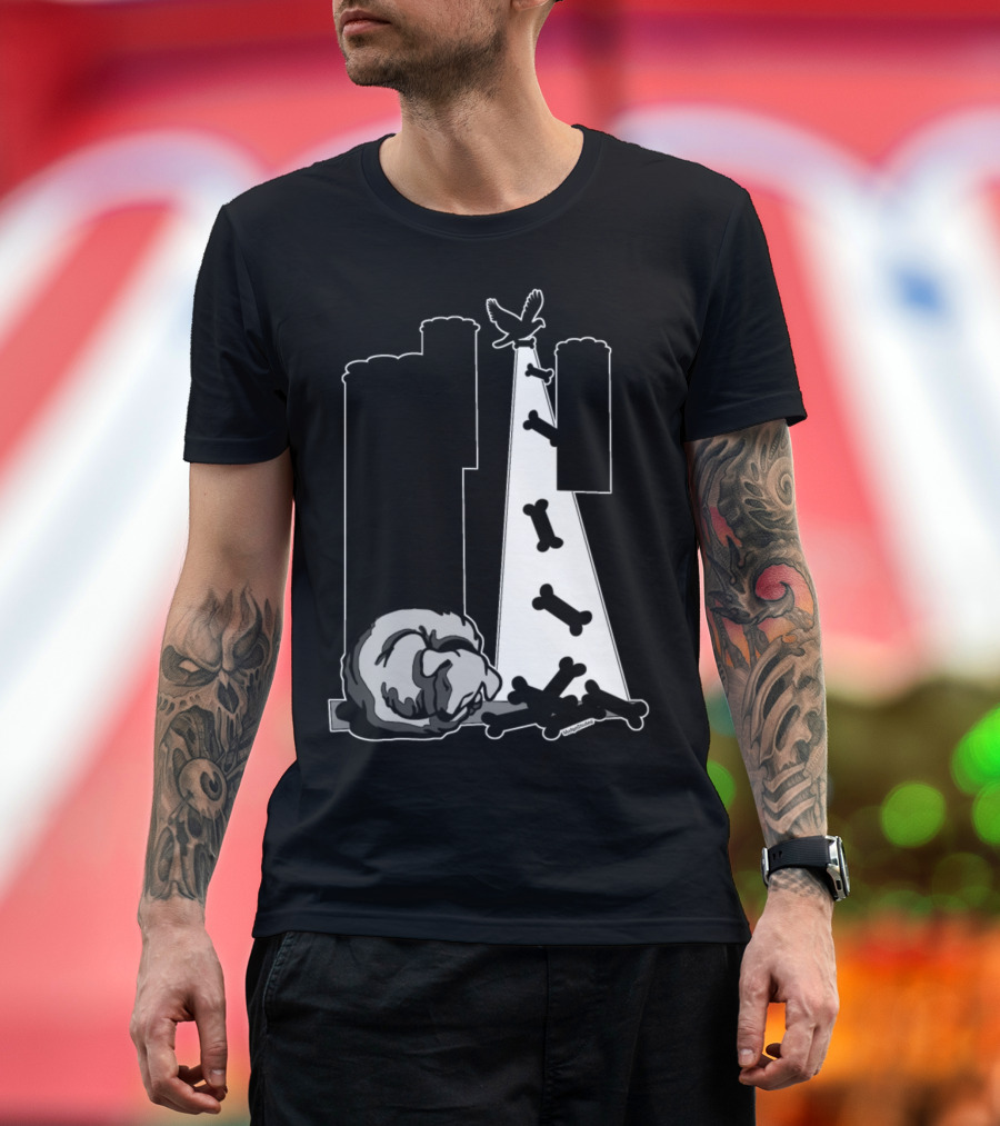 Sleeping Dogs Lie Bones and Bird Urban Scene T-Shirt