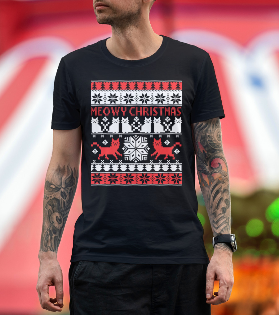 Meowy Christmas Cat Pattern for Meowy Lover T-Shirt