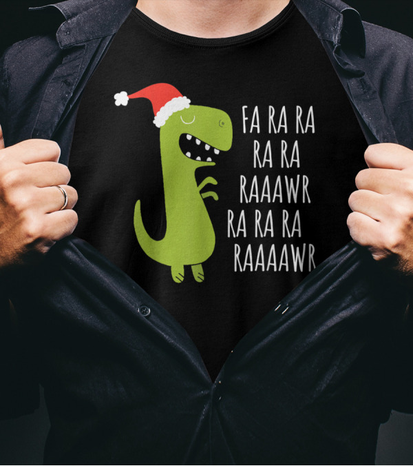 Fa Ra Ra Dinosaur Christmas Rawr Rawr Santa Hat T-Shirt