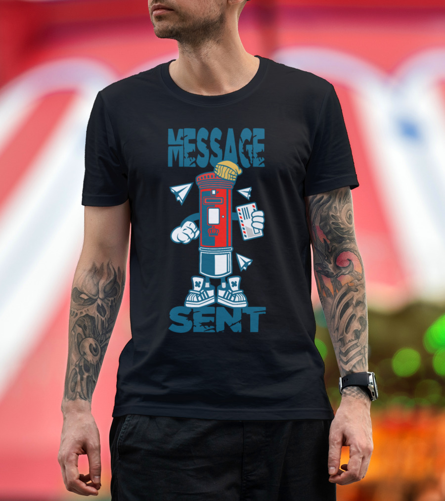 Message Sent Cartoon Post Box with Air Mail Letter and Paper Planes T-Shirt