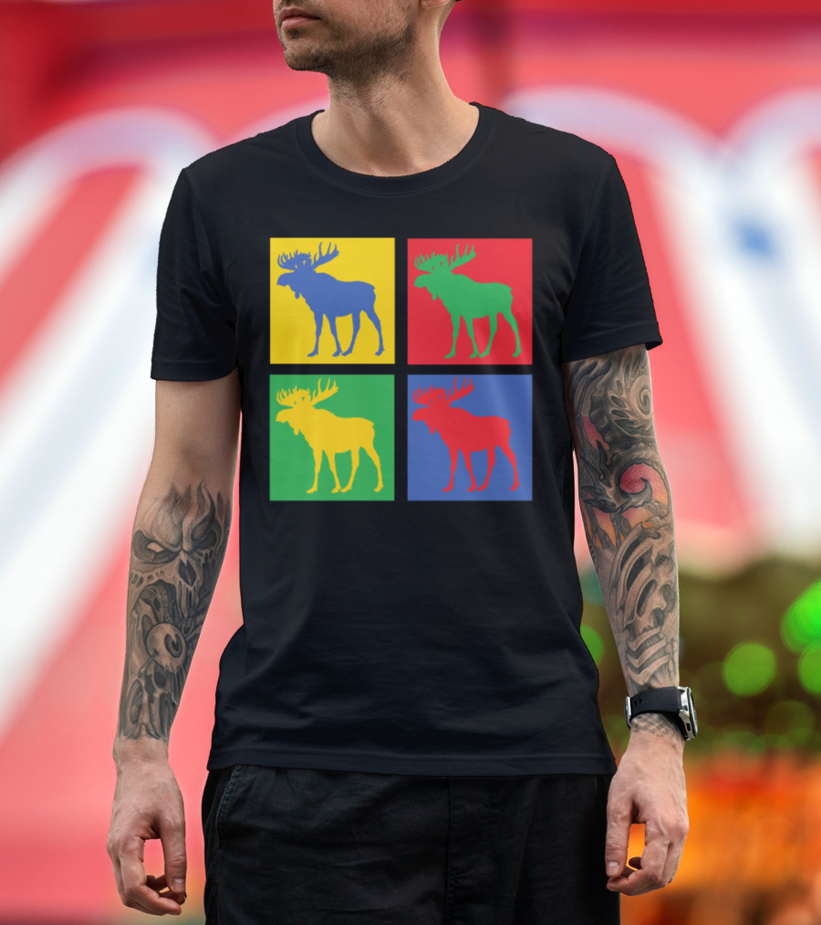 Moose Pop Art Style Colorful Quadrant T-Shirt