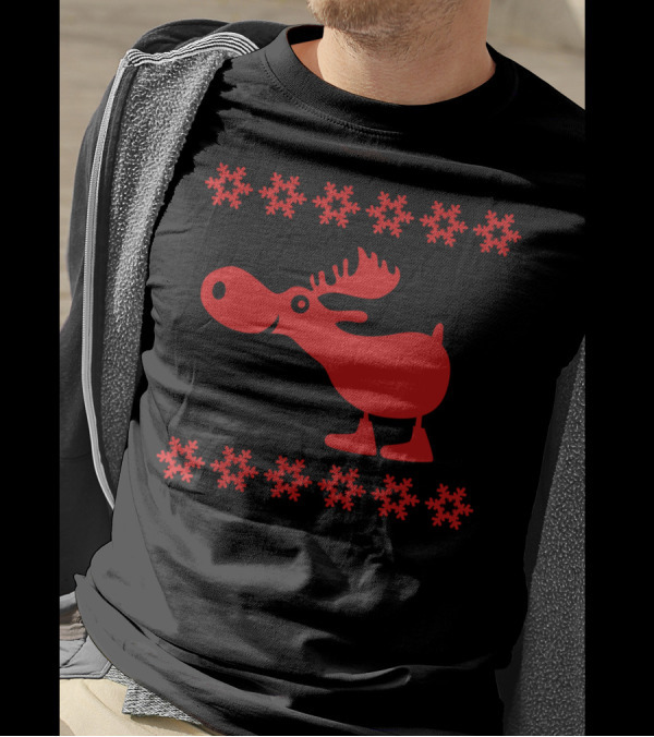 Norwegian Moose Reindeer Elk Red Snowflake T-Shirt