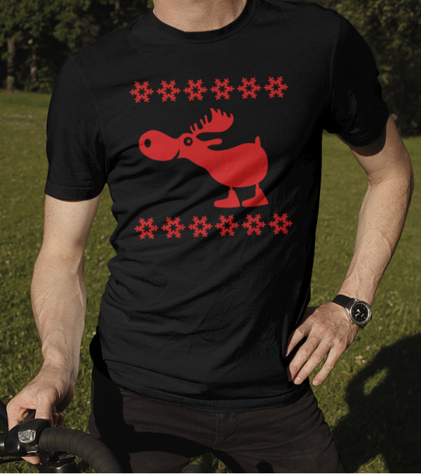 Norwegian Moose Reindeer Elk Red Snowflake T-Shirt