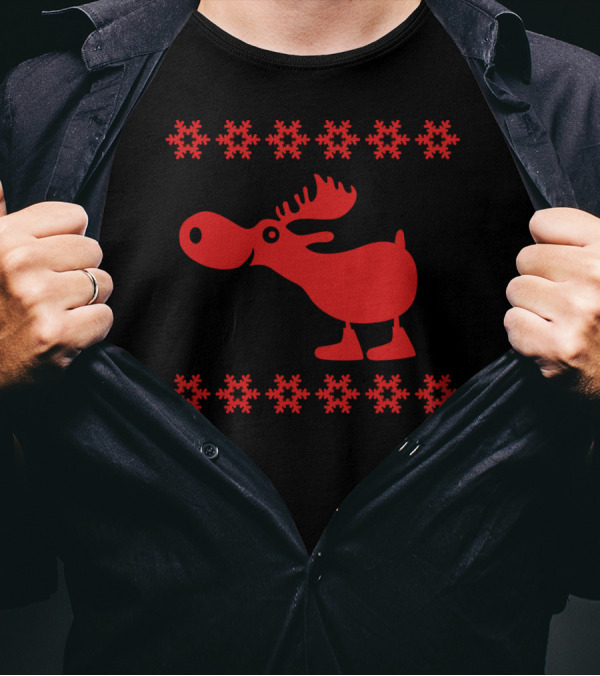Norwegian Moose Reindeer Elk Red Snowflake T-Shirt