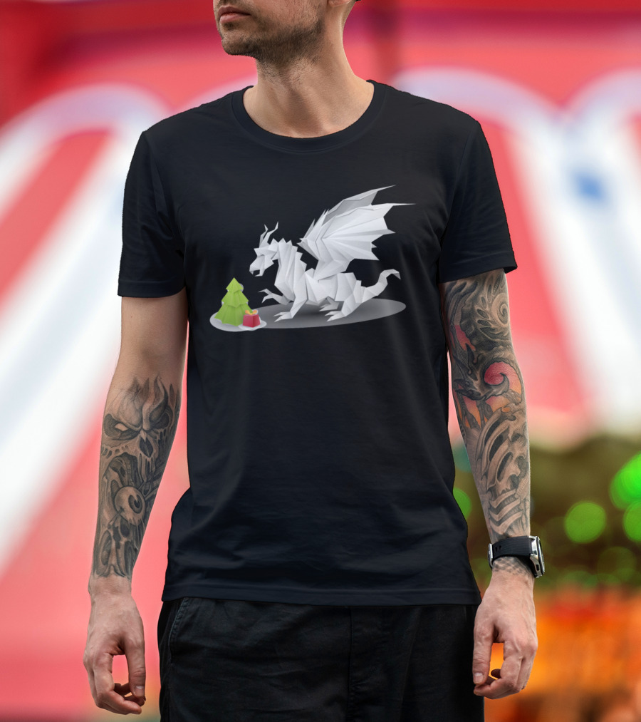 Polygon Dragon with Christmas Tree and Red Present T-Shirt