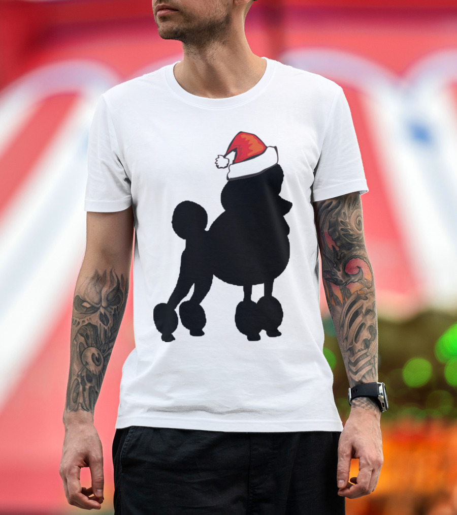 Poodle with Santa Hat Holiday Festive T-Shirt