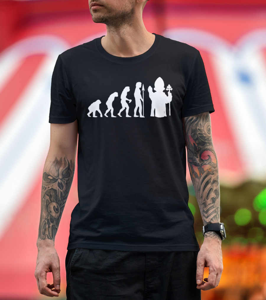 Pope Evolution Atheist Humor with Iconic Human Transition T-Shirt