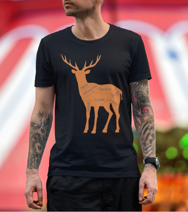 Premium T-Shirt: Reindeer Meat Cuts Diagram Neck Shoulder Saddle Rump Flank Shank T-Shirt Reindeer Meat Cuts Diagram Neck Shoulder Saddle Rump Flank Shank T-Shirt