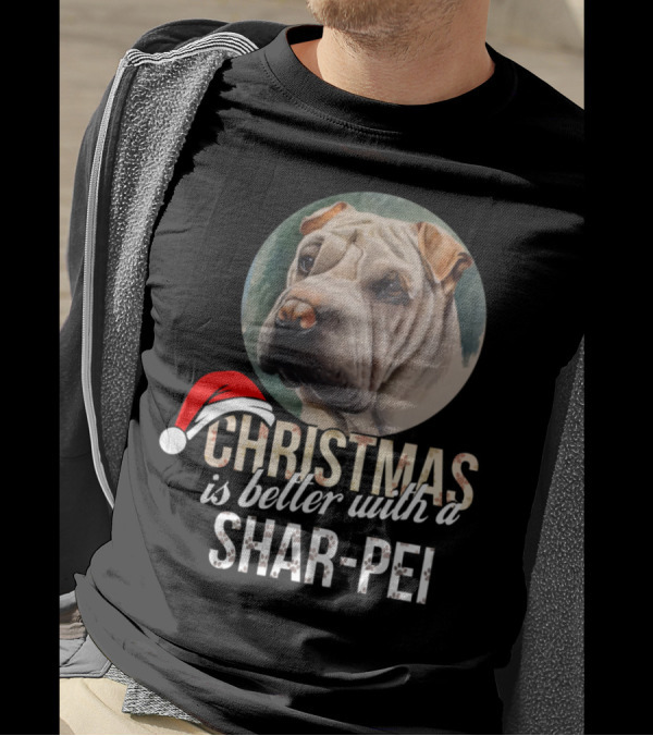 Christmas Is Better With A Shar Pei Holiday Santa Hat T-Shirt
