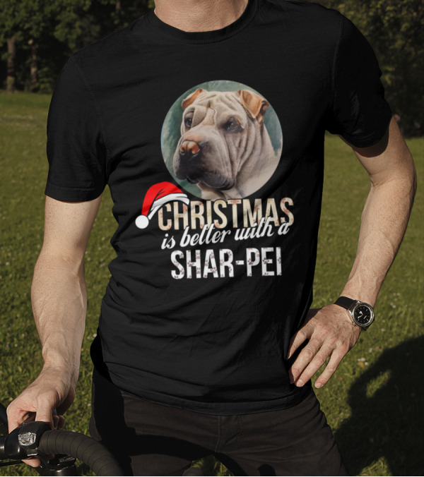 Christmas Is Better With A Shar Pei Holiday Santa Hat T-Shirt