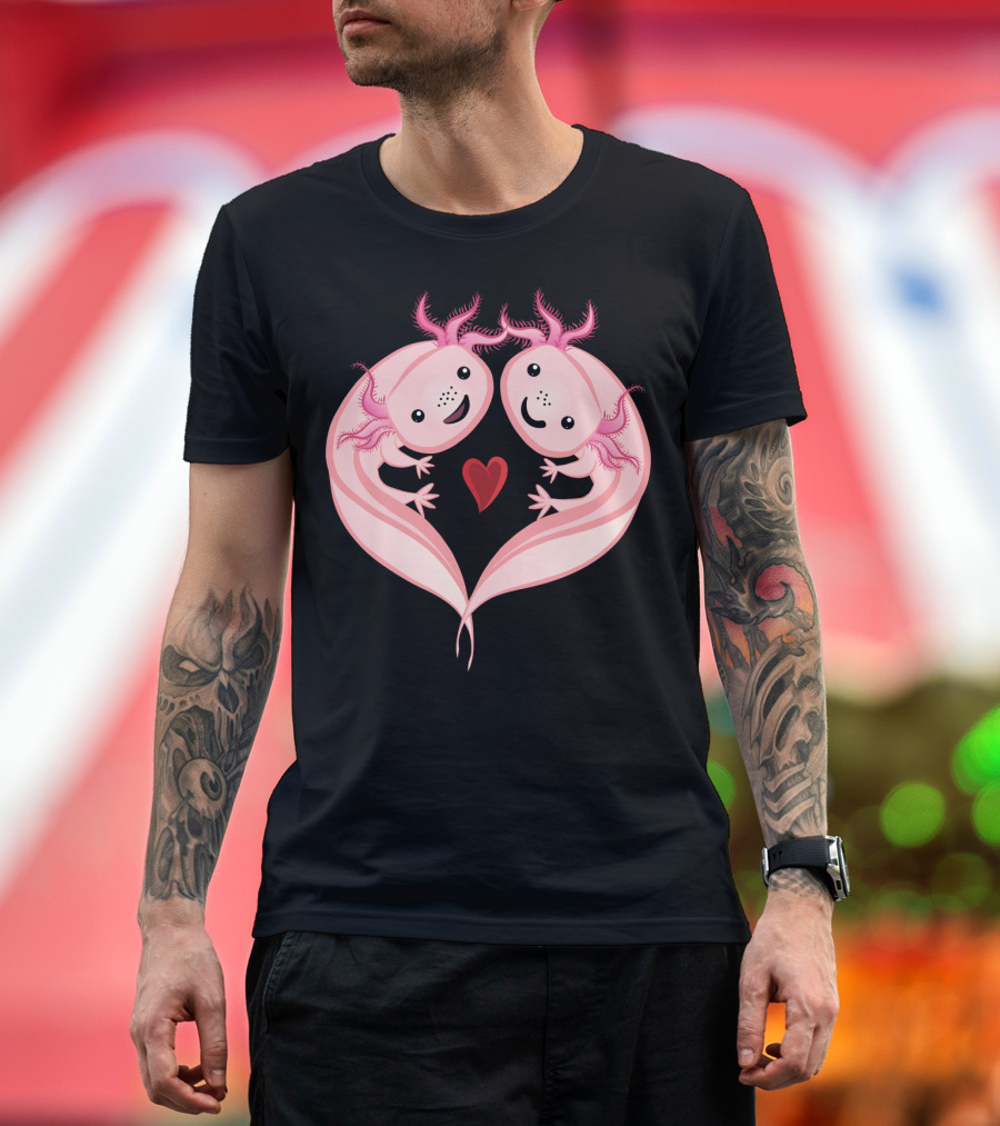 Axolotl Amphibian Heart Valentine Love T-Shirt
