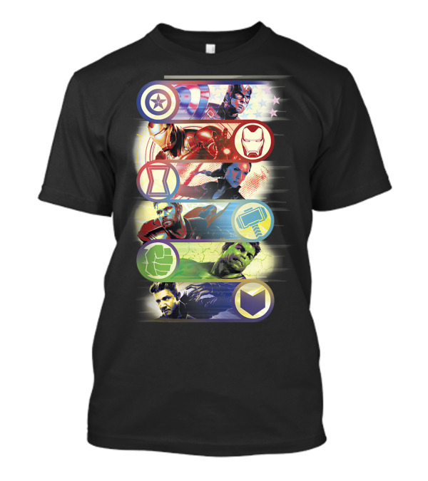 Avengers Endgame Hero Symbols Colorful Captain Iron Widow Thor Hulk Hawkeye T-Shirt