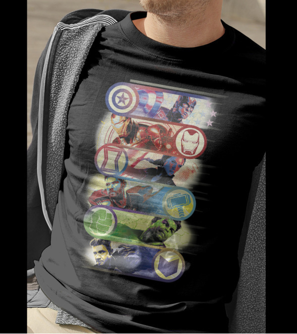 Avengers Endgame Hero Symbols Colorful Captain Iron Widow Thor Hulk Hawkeye T-Shirt