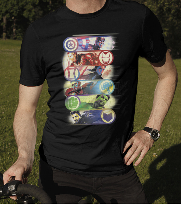 Avengers Endgame Hero Symbols Colorful Captain Iron Widow Thor Hulk Hawkeye T-Shirt