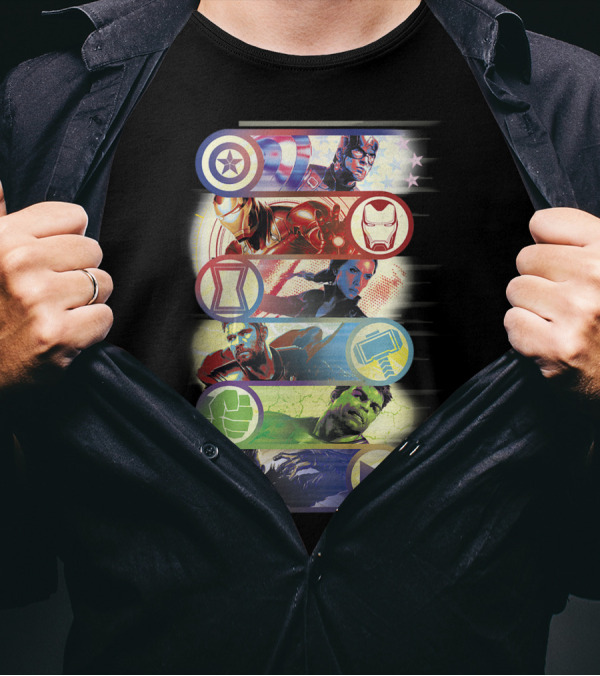 Avengers Endgame Hero Symbols Colorful Captain Iron Widow Thor Hulk Hawkeye T-Shirt