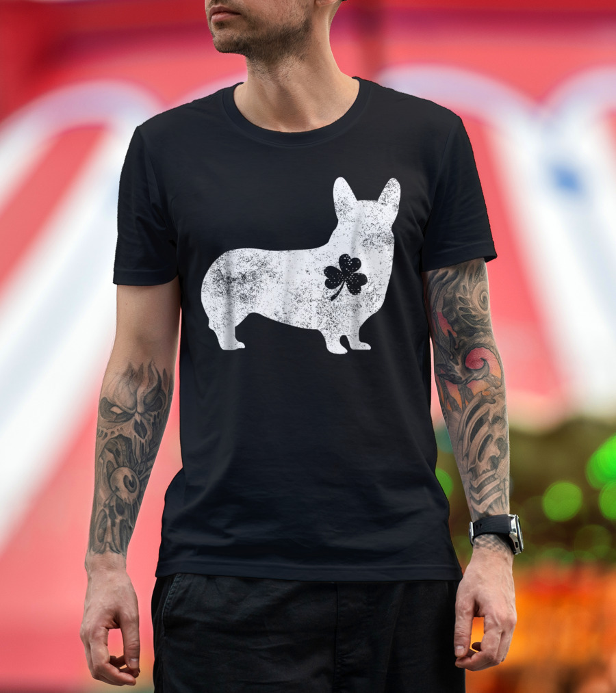 Corgi Clover Silhouette St Patrick's Day Irish T-Shirt