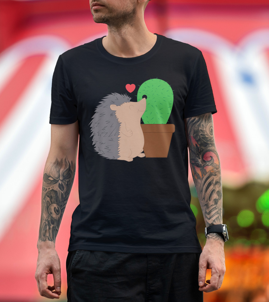Funny Valentine's Day Hedgehog and Cactus Love Hearts T-Shirt