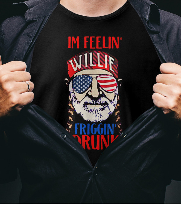 Willie Nelson Im Feelin' Friggin' Drunk USA Sunglasses T-Shirt