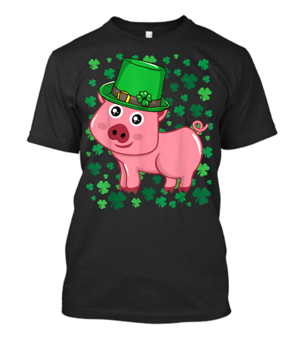 Irish Pig With Leprechaun Hat And Shamrocks Funny St Patrick's Day T-Shirt
