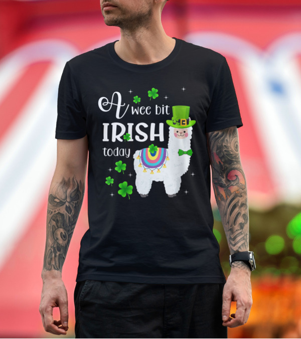 A Wee Bit Irish Today Llama Clover Hat Shamrock T-Shirt