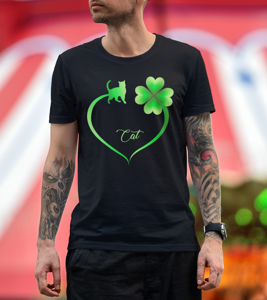Cat Heart with Shamrock Symbol for St. Patrick's Day Lovers T-Shirt