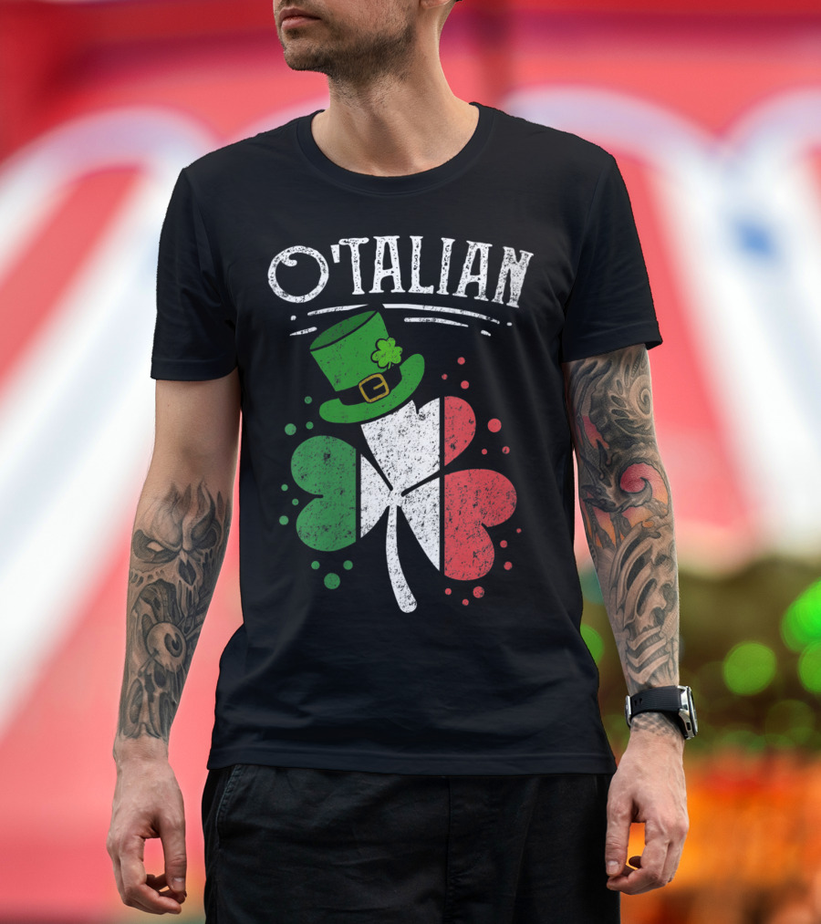 O'Talian Green Shamrock Hat with Irish Italian Heritage T-Shirt