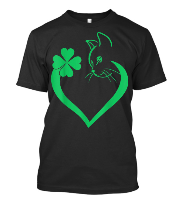 Cat Shamrock Heart Embrace St Patrick's Day Cat Lover T-Shirt