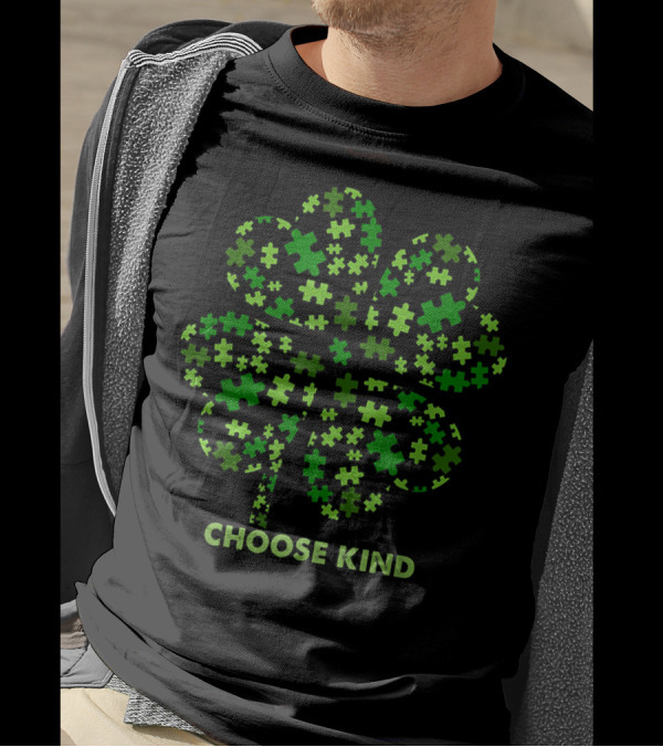 Choose Kind Puzzle Piece Shamrock Autism St Patrick's Day T-Shirt