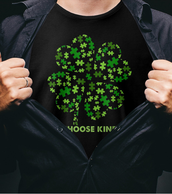 Choose Kind Puzzle Piece Shamrock Autism St Patrick's Day T-Shirt