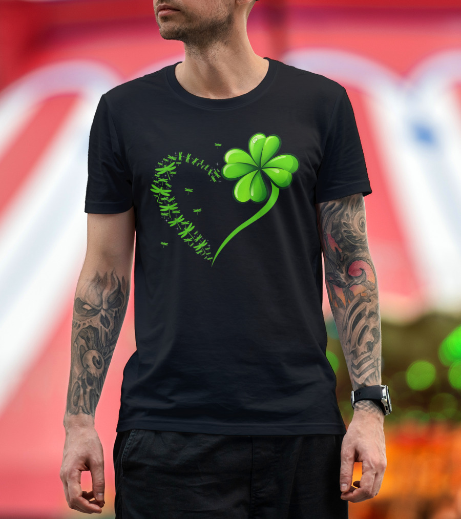 Dragonfly Heart Four-Leaf Clover Irish St Patrick's Day T-Shirt