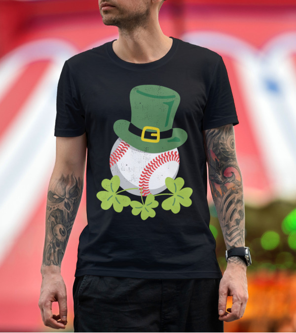 Premium T-Shirt: Baseball Shamrock Hat St Patrick's Day Fan T-Shirt Baseball Shamrock Hat St Patrick's Day Fan T-Shirt