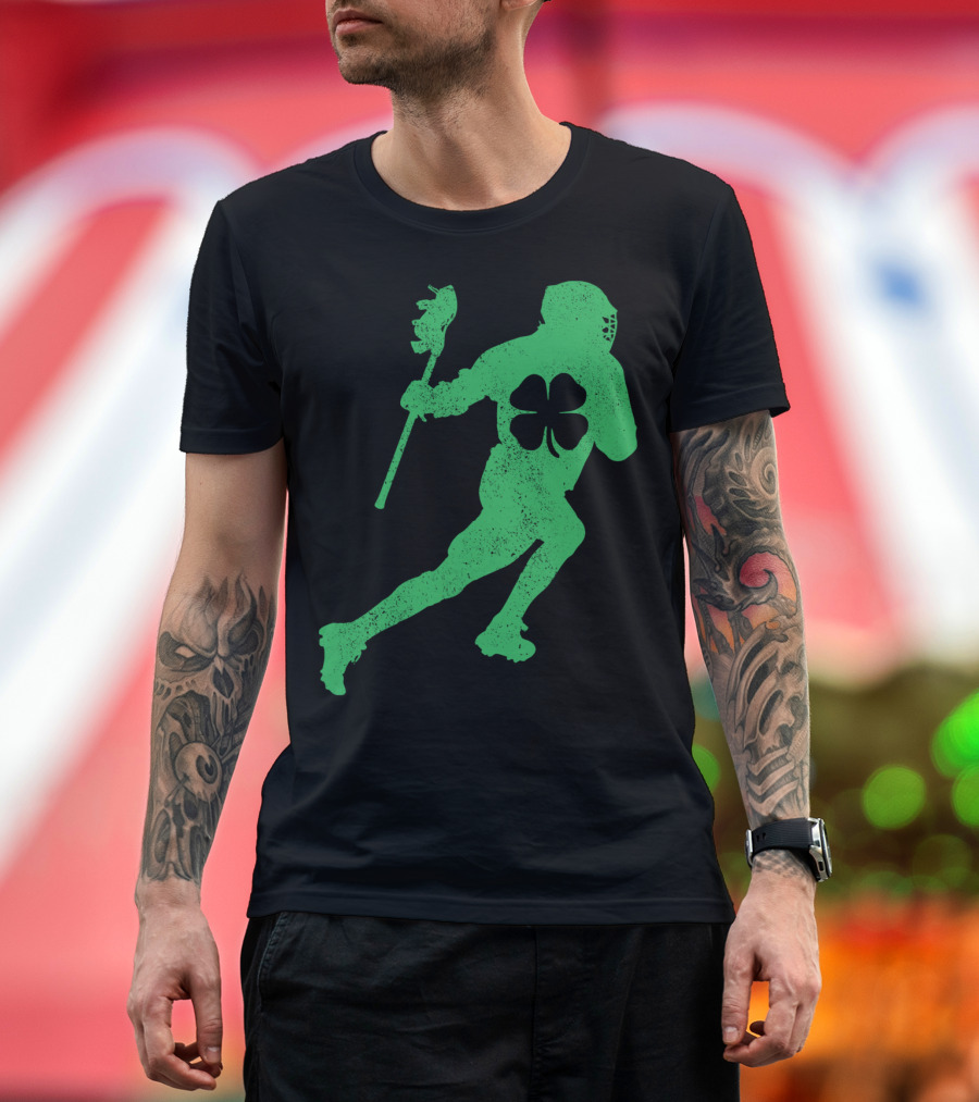 St Patrick's Day Shamrock Lacrosse Player T-Shirt