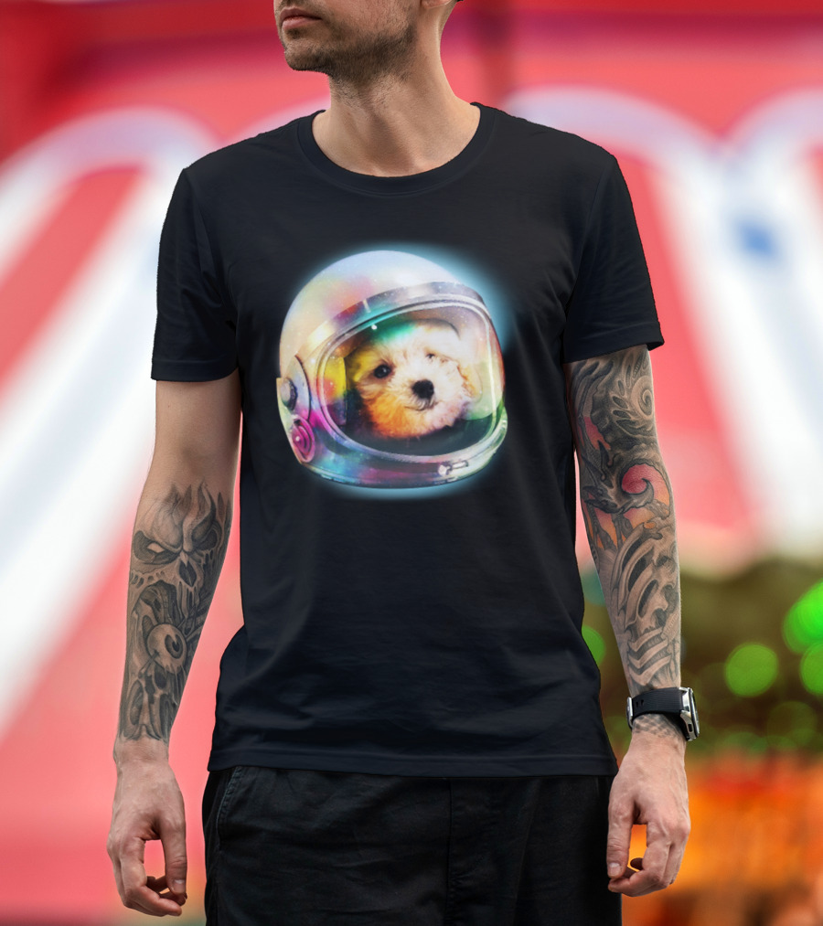 Poodle Puppy Astronaut Rainbow Galaxy Helmet T-Shirt
